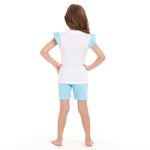 Girls summer pajama set Mermaid t-shirt + Baby Blue shorts